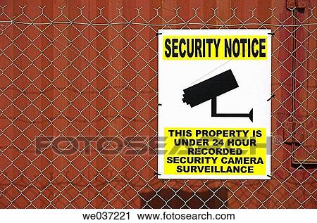 Sign warning of security surveillance View Large Photo Image Stock Image - Sign warning of security surveillance. Fotosearch