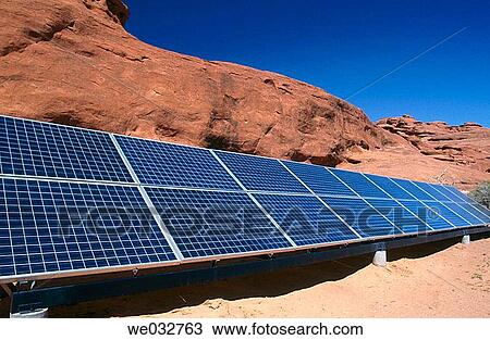 Stock Image - Solar panels in the desert. USA. Fotosearch