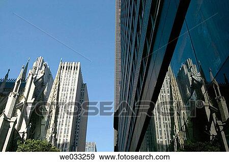 St. Patrick's Cathedral reflected in skyscraper, New York City. USA View Large Photo Image Stock Photo - St. Patrick's Cathedral reflected in skyscraper, New York City. USA. Fotosearch