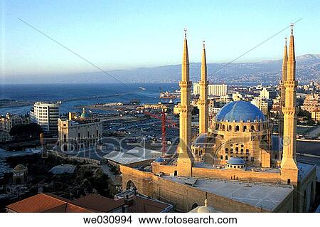 The new Mahammed Al-Amine Mosque and view on downtown Beirut iwth coastline. Lebanon View Large Photo Image Picture - The new Mahammed Al-Amine Mosque and view on downtown Beirut iwth coastline. Lebanon. Fotosearch