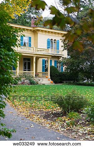 Typical New England house with blue shutters, Stockbridge. Berkshires, Massachusetts, USA View Large Photo Image Stock Photo - Typical New England house with blue shutters, Stockbridge. Berkshires, Massachusetts, USA. Fotosearch