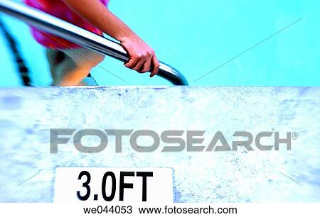 19 years old girl walking down swimming pool stairs holding handrail. View Large Photo Image Stock Image - 19 years old girl walking down swimming pool stairs holding handrail.. Fotosearch