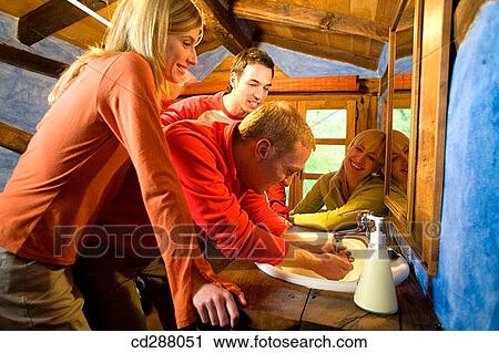 Stock Image - 30's, bathroom, autumn, 20's. Fotosearch
