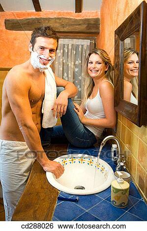 Stock Photograph - 30's, bathroom, autumn, 20's. Fotosearch