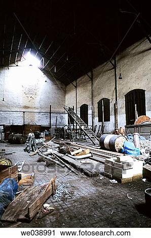 Stock Image - Abandoned warehouse in old international Canfranc station. Canfranc valley. Pyren? es. Huesca province. Aragon. Spain.. Fotosearch