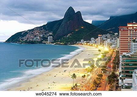 Aerial view of Ipanema Beach, The Brothers Mountains, Rio de Janiero, Brazil View Large Photo Image Picture - Aerial view of Ipanema Beach, The Brothers Mountains, Rio de Janiero, Brazil. Fotosearch