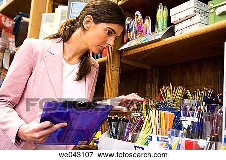 Stock Photo - arrangement, brunette, Attache case, 30's. Fotosearch