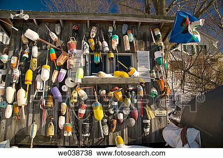 Bait shack decor, Mackeral Cove, Bailey Island. Harpswell, Maine, USA View Large Photo Image Stock Photo - Bait shack decor, Mackeral Cove, Bailey Island. Harpswell, Maine, USA. Fotosearch
