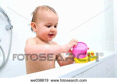 Stock Photo - bath, bathtub, blond, boy, bubble. Fotosearch