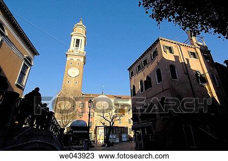 Stock Image - Belltower of the Saint Apostles Church in Campo Santi Apostoli, Venice. Veneto, Italy. Fotosearch