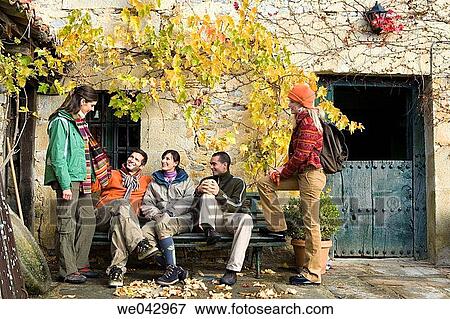 bench, chat, autumn View Large Photo Image Stock Photo - bench, chat, autumn. Fotosearch