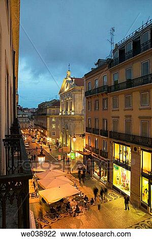 Cafes, traffic and pedestrians on Rua Garrett in the Chiado district at night from above. Lisbon. Portugal View Large Photo Image Stock Image - Cafes, traffic and pedestrians on Rua Garrett in the Chiado district at night from above. Lisbon. Portugal. Fotosearch