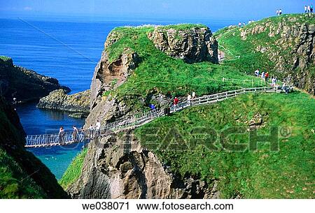 Carrick-a-Rede Rope Bridge (24m height) and Carrick island. Northern Ireland. View Large Photo Image Stock Image - Carrick-a-Rede Rope Bridge (24m height) and Carrick island. Northern Ireland.. Fotosearch