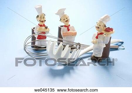 Chef figurines and kitchen utensils View Large Photo Image Stock Photography - Chef figurines and kitchen utensils. Fotosearch