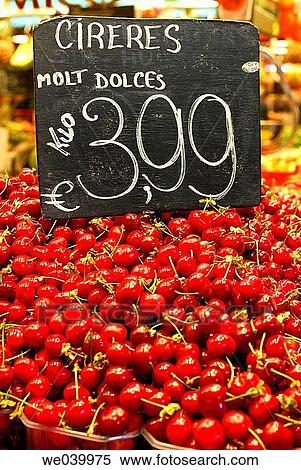 Stock Photography - Cherries. La Boquer? a market. Barcelona. Catalunya. Spain.. Fotosearch