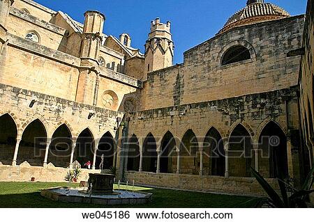 Stock Photograph - Cloister of cathedral, Tortosa. Tarragona province, Catalonia, Spain. Fotosearch