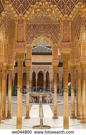 Stock Image - Courtyard of the Lions, Alhambra. Granada. Spain. Fotosearch