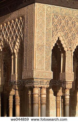 Courtyard of the Lions, Palacios Nazaries. Alhambra. Granada. Spain View Large Photo Image Stock Photo - Courtyard of the Lions, Palacios Nazaries. Alhambra. Granada. Spain. Fotosearch