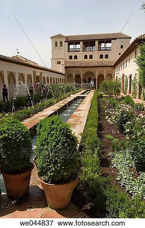 El Generalife gardens and palace. La Alhambra. Granada. Spain View Large Photo Image Stock Photo - El Generalife gardens and palace. La Alhambra. Granada. Spain. Fotosearch