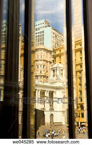Stock Photography - Entrance area of Municipal Theater, window reflections Downtown Rio de Janiero, Brazil. Fotosearch