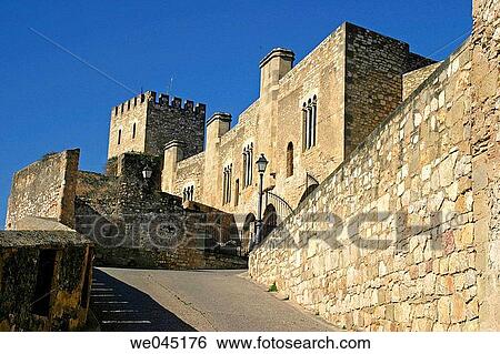 Stock Photograph - Entrance to La Suda templar castle, now a? parador de turismo? (state-owned hotel), Tortosa. Tarragona province, Catalonia, Spain. Fotosearch