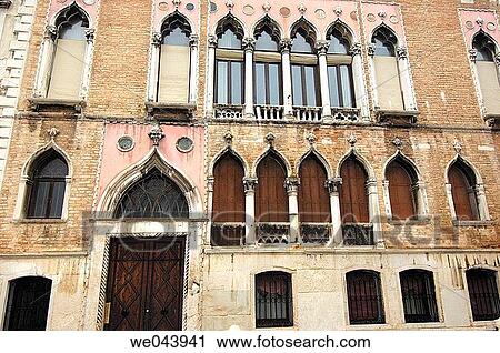Fa? ade and windows, Venice. Veneto, Italy View Large Photo Image Stock Image - Fa? ade and windows, Venice. Veneto, Italy. Fotosearch