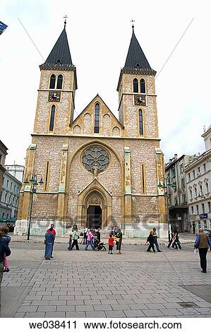 Facade of the Sarajevos cathedral (Capital de Bosnia Herzegovina), Fachada de la catedral de Sarajevo (Capital from Bosnia Herzegovina) View Large Photo Image Stock Image - Facade of the Sarajevos cathedral (Capital de Bosnia Herzegovina), Fachada de la catedral de Sarajevo (Capital from Bosnia Herzegovina). Fotosearch
