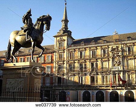 Felipe III statue at Plaza Mayor. Madrid. Spain View Large Photo Image Stock Photo - Felipe III statue at Plaza Mayor. Madrid. Spain. Fotosearch