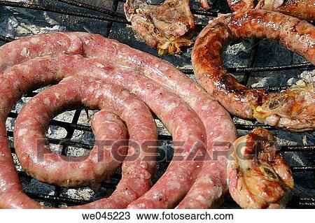 Grilled sausage, barbecue View Large Photo Image Stock Image - Grilled sausage, barbecue. Fotosearch