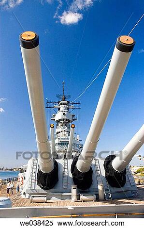 Stock Photography - Guns, USS Missouri battleship, Pearl Harbor, Oahu, Hawaii. Fotosearch