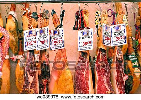 Hams. La Boquer? a market. Barcelona. Catalunya. Spain. View Large Photo Image Stock Photo - Hams. La Boquer? a market. Barcelona. Catalunya. Spain.. Fotosearch