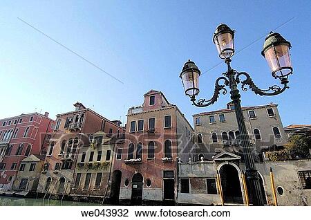 Stock Image - Houses in front of canal, Venice. Veneto, Italy. Fotosearch