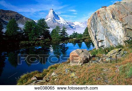 Matterhorn (4478m). Alps. Reflection at Grindjisee lake. Switzerland. View Large Photo Image Stock Photography - Matterhorn (4478m). Alps. Reflection at Grindjisee lake. Switzerland.. Fotosearch