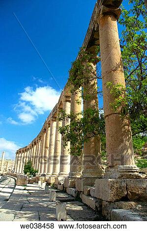 Oval forum, archaeological site of Jerash. Jordan View Large Photo Image Stock Photo - Oval forum, archaeological site of Jerash. Jordan. Fotosearch