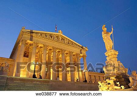 Parliament Building At Night, Vienna, Austria View Large Photo Image Stock Photo - Parliament Building At Night, Vienna, Austria. Fotosearch