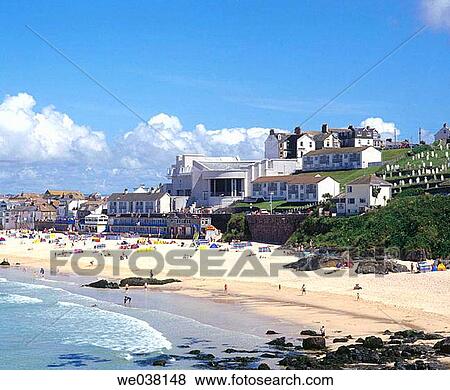 Porth Meor beach, St. Ives. Cornwall, England, UK View Large Photo Image Stock Photo - Porth Meor beach, St. Ives. Cornwall, England, UK. Fotosearch