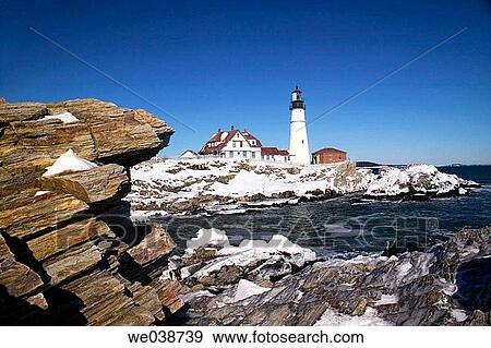 Portland Head Lighthouse with winter snow and ice in January, Portland, Maine, USA View Large Photo Image Stock Photo - Portland Head Lighthouse with winter snow and ice in January, Portland, Maine, USA. Fotosearch