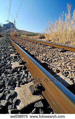Railway tracks. Morata de Jal? n. Zaragoza. Arag? n. Spain. View Large Photo Image Stock Photography - Railway tracks. Morata de Jal? n. Zaragoza. Arag? n. Spain.. Fotosearch