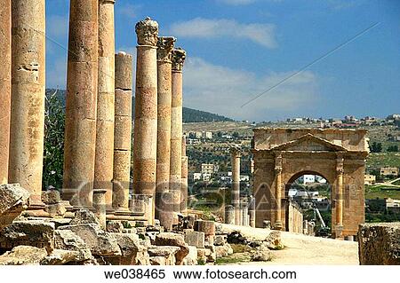 Row of columns and tetrapylon, archaeological site of Jerash. Jordan View Large Photo Image Stock Photography - Row of columns and tetrapylon, archaeological site of Jerash. Jordan. Fotosearch