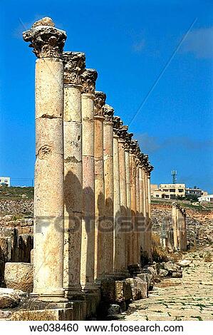 Row of columns, archaeological site of Jerash. Jordan View Large Photo Image Stock Image - Row of columns, archaeological site of Jerash. Jordan. Fotosearch
