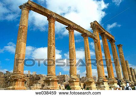 Row of columns, archaeological site of Jerash. Jordan View Large Photo Image Stock Photo - Row of columns, archaeological site of Jerash. Jordan. Fotosearch