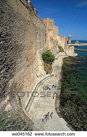 Stock Image - Royal Castle and Notre Dame des Anges church. Collioure. Languedoc-Roussillon. France. Fotosearch
