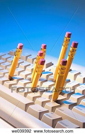 Short pencils on keyboard View Large Photo Image Stock Image - Short pencils on keyboard. Fotosearch