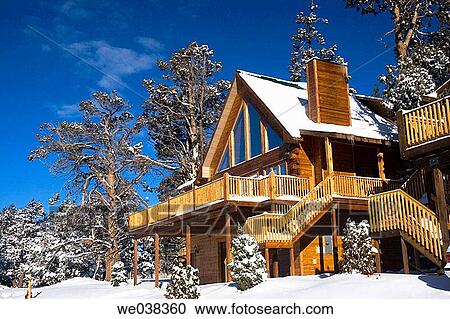 Snowy winter cabin home View Large Photo Image Stock Image - Snowy winter cabin home. Fotosearch