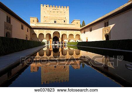 Spain, Andalusia, Granada, Alhambra, Patio de los Arrayanes (Court of the Myrtles) View Large Photo Image Stock Image - Spain, Andalusia, Granada, Alhambra, Patio de los Arrayanes (Court of the Myrtles). Fotosearch