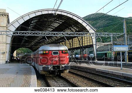 Stock Image - Train station, Portbou. Girona province, Catalonia, Spain. Fotosearch