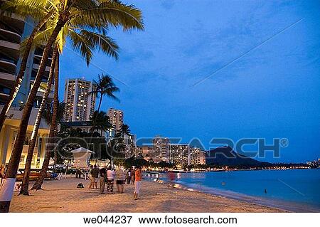 Waikiki night, Oahu Hawaii View Large Photo Image Stock Photo - Waikiki night, Oahu Hawaii. Fotosearch