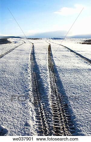 Wales, Powys, tracks through wintery landscape View Large Photo Image Stock Image - Wales, Powys, tracks through wintery landscape. Fotosearch