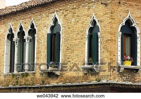 Stock Image - Windows, Murano. Venice lagoon, Veneto, Italy. Fotosearch