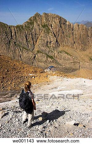 Woman descending to Serradets refuge. Parc National des Pyr? n? es. Francia View Large Photo Image Stock Image - Woman descending to Serradets refuge. Parc National des Pyr? n? es. Francia. Fotosearch
